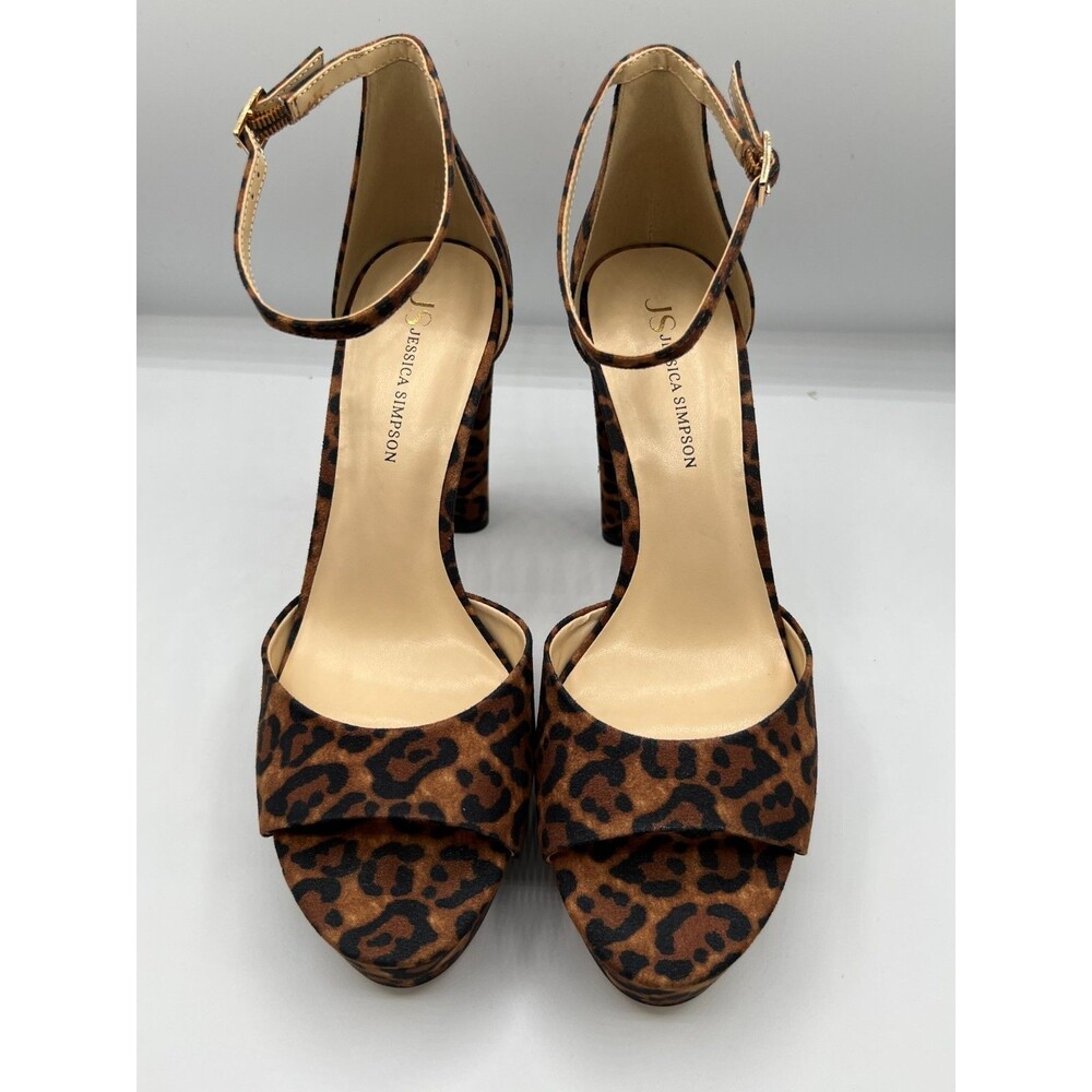 Jessica Simpson Leopard Print Platform Heels Ankle Strap Peep Toe Womens